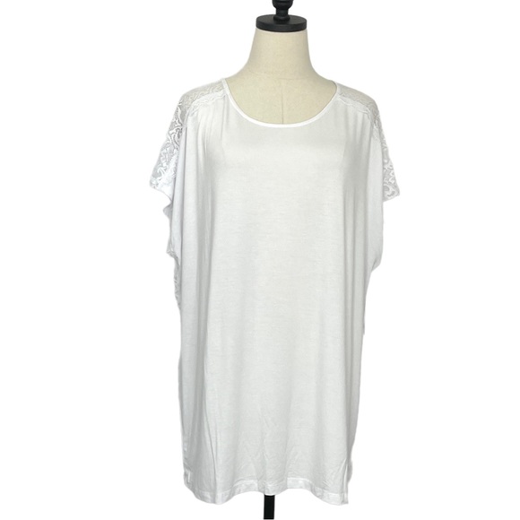 Torrid Super Soft Knits T-Shirt Dolman SS Sleeve White with Lace Size 2 = 2X - Picture 2 of 11